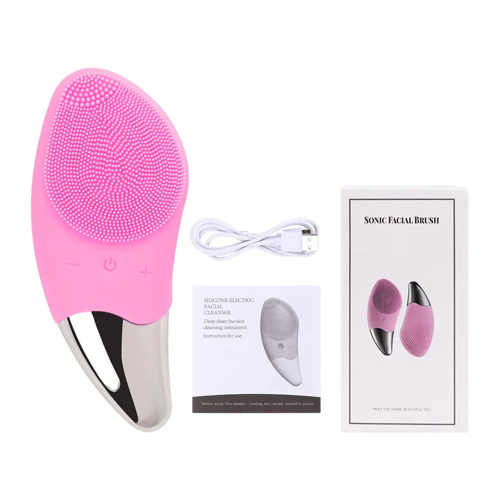 Mini limpador facial elétrico de silicone escova de limpeza eletrônica facial para todos os tipos de pele