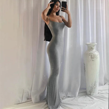 Casual Satin Slip Backless Maxi Dress