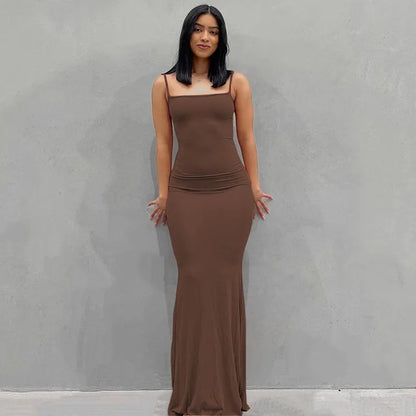 Casual Satin Slip Backless Maxi Dress