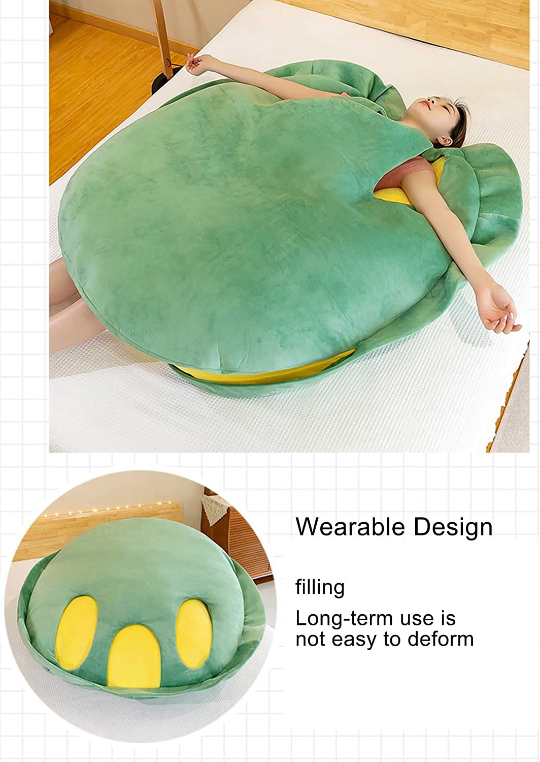 Cómodas almohadas usables con forma de caparazón de tortuga, color verde