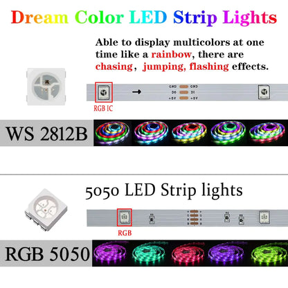 Bluetooth RGB+IC LED Strip Lights 38-Key Infrared Remote Control and Bluetooth Smart APP,  Music effect , Gaming, Bedroom Decor, Christmas, Halloween