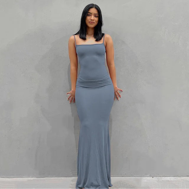 Casual Satin Slip Backless Maxi Dress