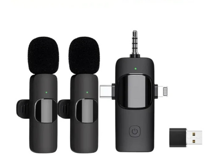 3 in 1 Wireless Lavalier Microphones for iPhone, iPad, Android, Camera, USB-C Microphone, 7-Hour Battery, Mini Microphone with Noise Reduction for Video Recording, Vlog, YouTube, TikTok