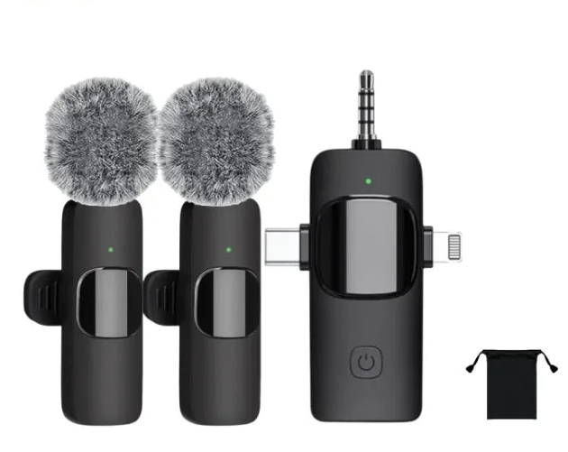 3 in 1 Wireless Lavalier Microphones for iPhone, iPad, Android, Camera, USB-C Microphone, 7-Hour Battery, Mini Microphone with Noise Reduction for Video Recording, Vlog, YouTube, TikTok