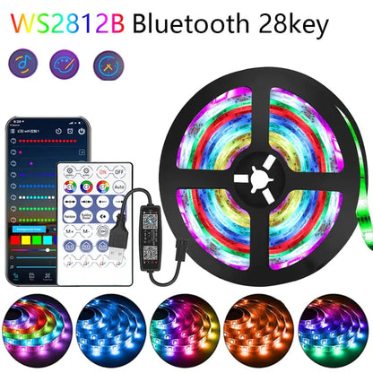 Bluetooth RGB+IC LED Strip Lights 38-Key Infrared Remote Control and Bluetooth Smart APP,  Music effect , Gaming, Bedroom Decor, Christmas, Halloween