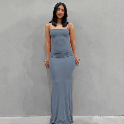 Casual Satin Slip Backless Maxi Dress