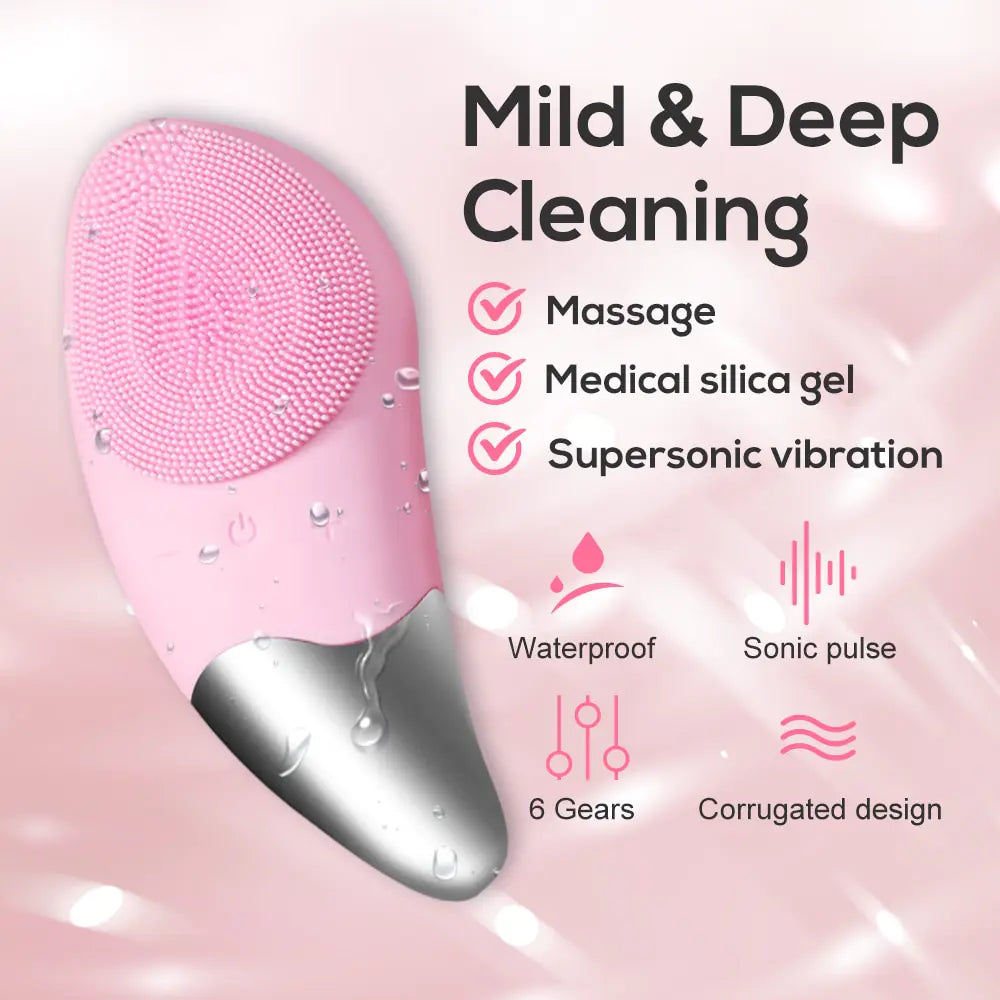 Mini limpador facial elétrico de silicone escova de limpeza eletrônica facial para todos os tipos de pele