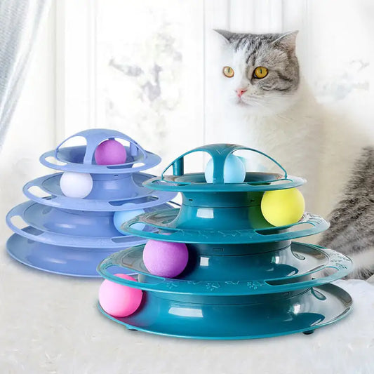 4-Tier Cat Toy Roller Tower Tracks Toy for Cats Turntable Colorful Balls Interactive Kitten Keep Cat Busy Entertained