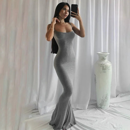 Casual Satin Slip Backless Maxi Dress