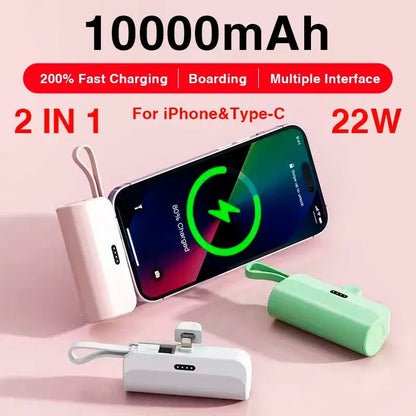 2 in 1 Mini Wireless Power Bank - Fast Charging Apple Android USB-C Compatible