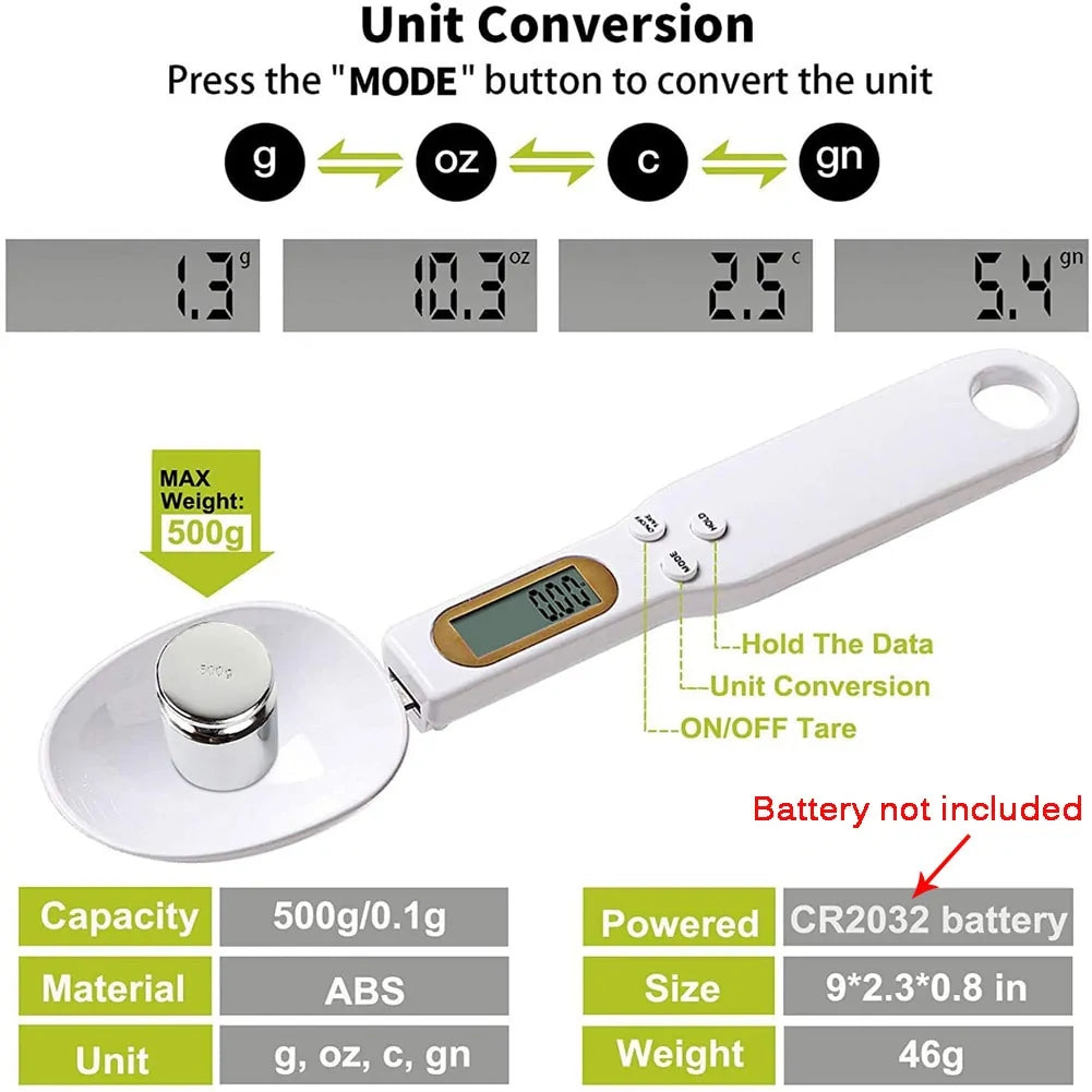 Balança de cozinha digital LCD colher de medição eletrônica gramas para perda de peso, culinária, ceto e preparação de refeições