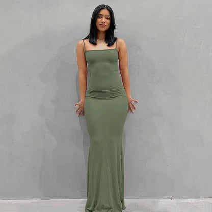 Casual Satin Slip Backless Maxi Dress