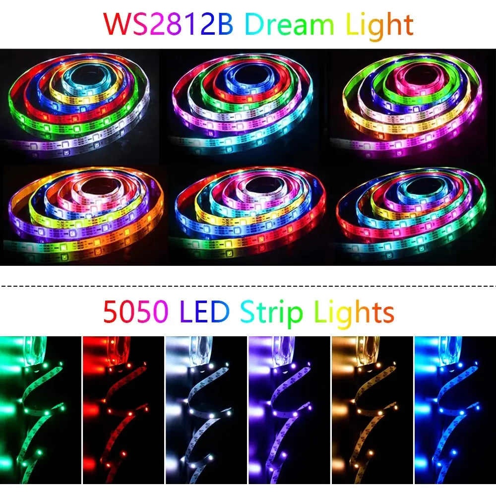 Bluetooth RGB+IC LED Strip Lights 38-Key Infrared Remote Control and Bluetooth Smart APP,  Music effect , Gaming, Bedroom Decor, Christmas, Halloween