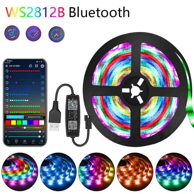 Bluetooth RGB+IC LED Strip Lights 38-Key Infrared Remote Control and Bluetooth Smart APP,  Music effect , Gaming, Bedroom Decor, Christmas, Halloween