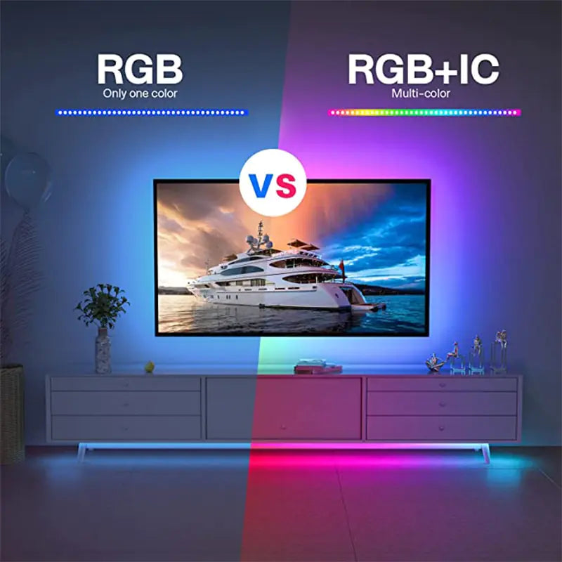 Bluetooth RGB+IC LED Strip Lights 38-Key Infrared Remote Control and Bluetooth Smart APP,  Music effect , Gaming, Bedroom Decor, Christmas, Halloween