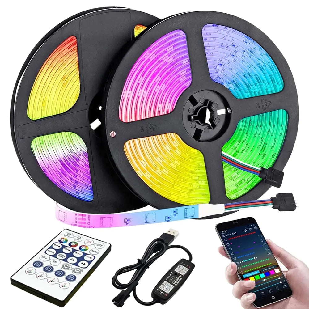 Bluetooth RGB+IC LED Strip Lights 38-Key Infrared Remote Control and Bluetooth Smart APP,  Music effect , Gaming, Bedroom Decor, Christmas, Halloween