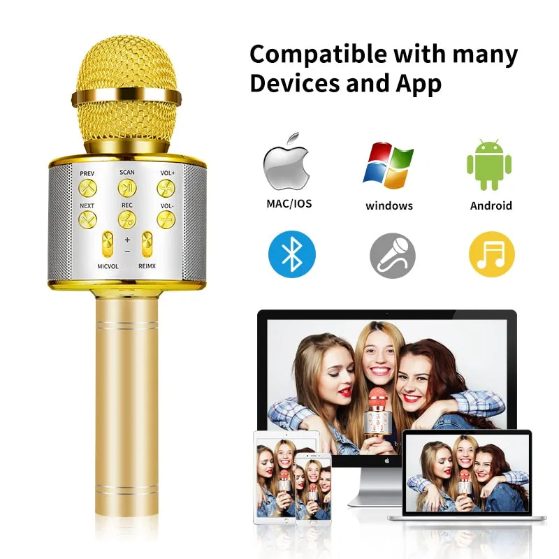 Bluetooth Karaoke Wireless Microphone for TV, Car, Computer